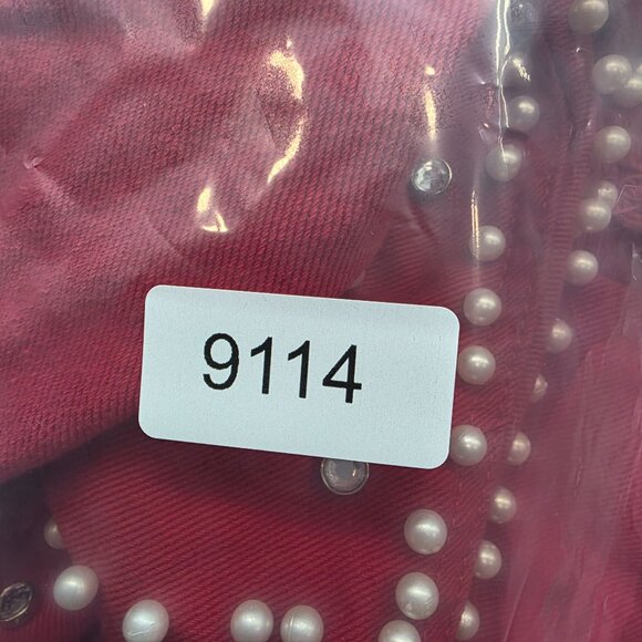 Womens Salt Red Pearl & Rhinestone Embellished Cropped Denim Jacket Button Up S - Picture 8 of 8